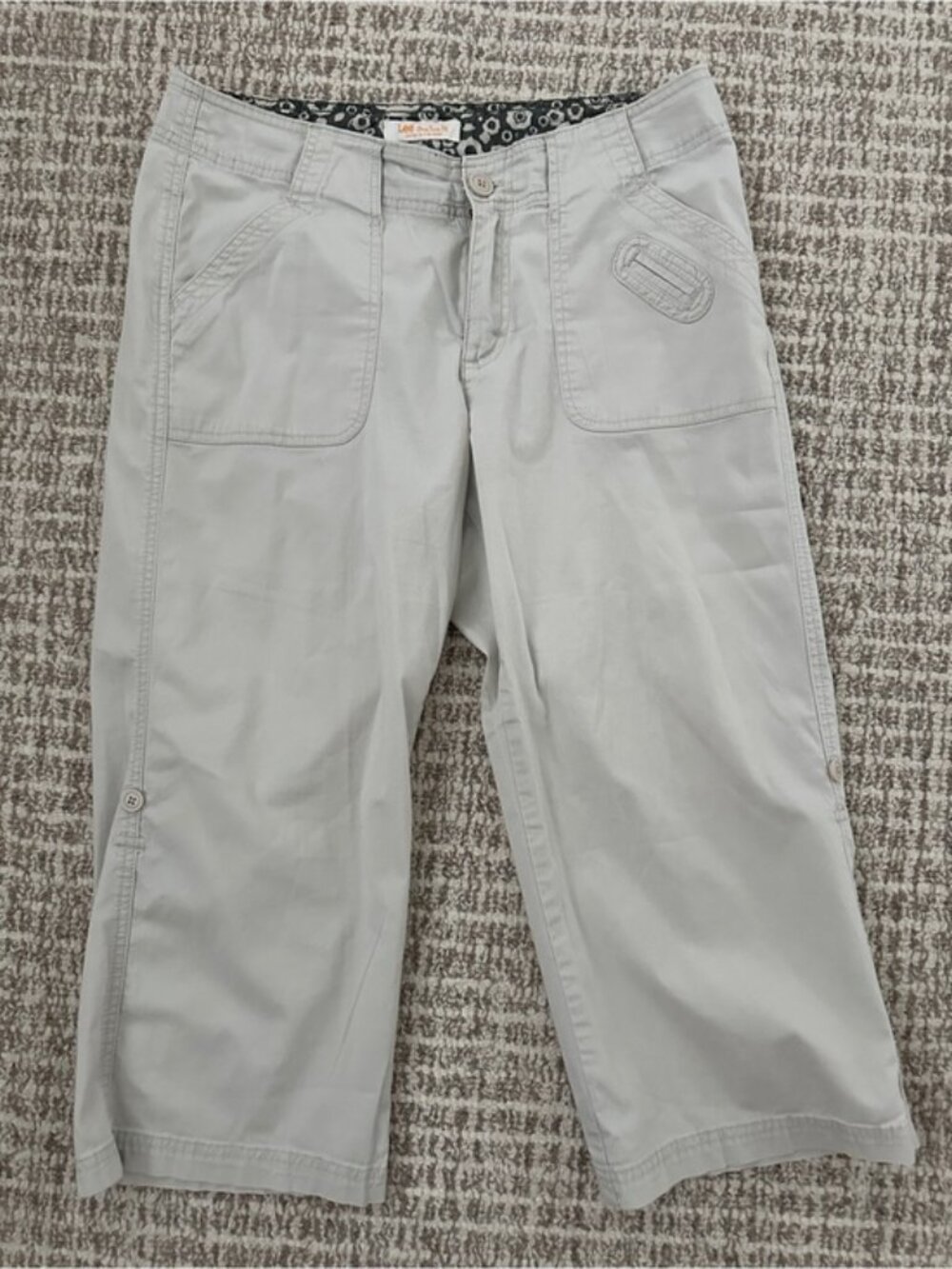 Lee Light Gray Stretch Utility Capri Casual Women's Pants, Sz 10